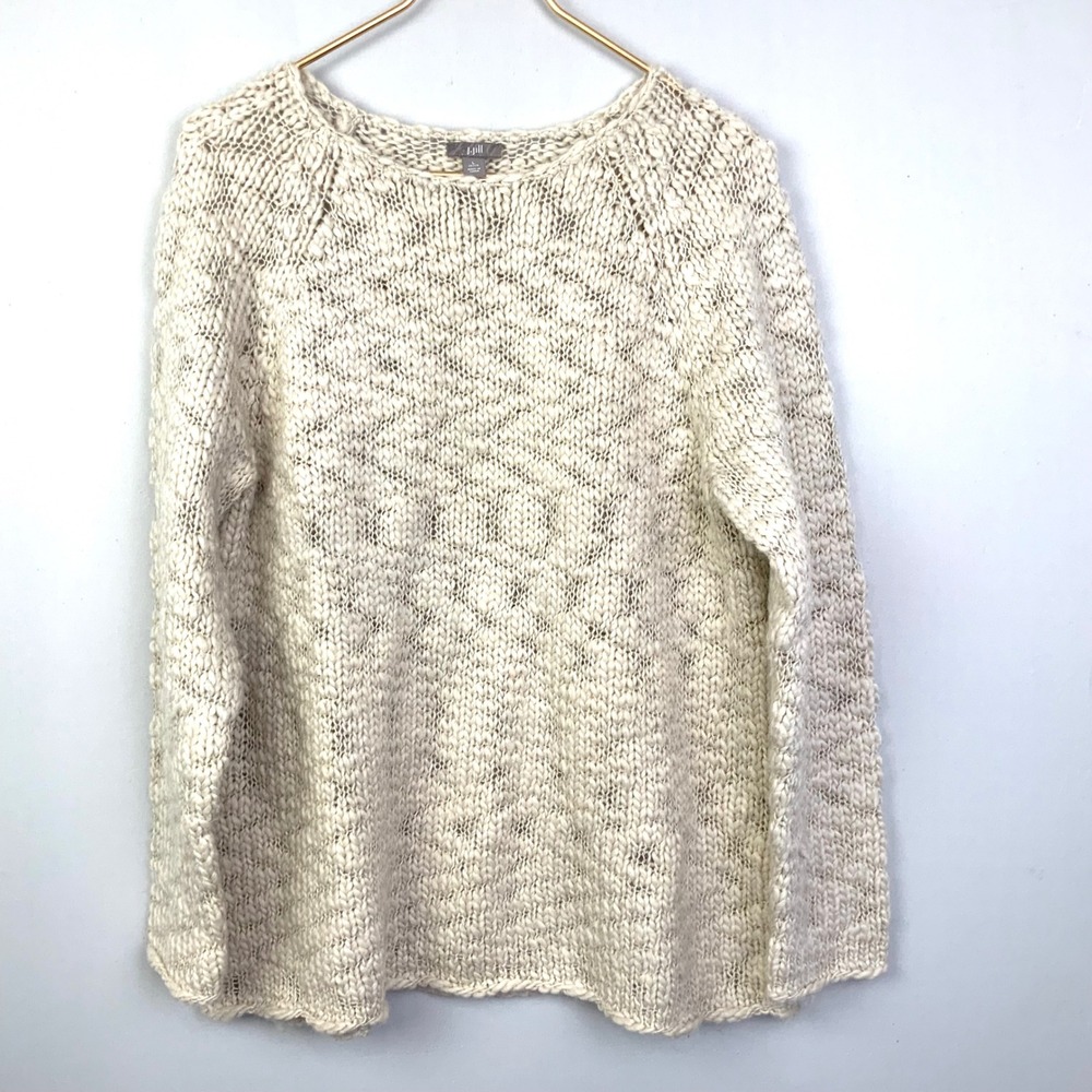 J. Jill Sz Large Beige Wool Alpaca Knit Sweater Open Knit Capsule Neutral Cozy